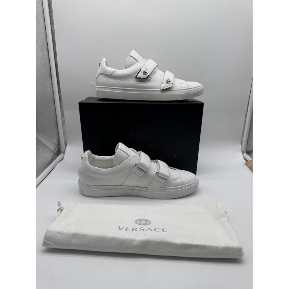 Versace Medusa Women Sneakers White Leather Hook Loop IT 40.5 US 10.5 New Box